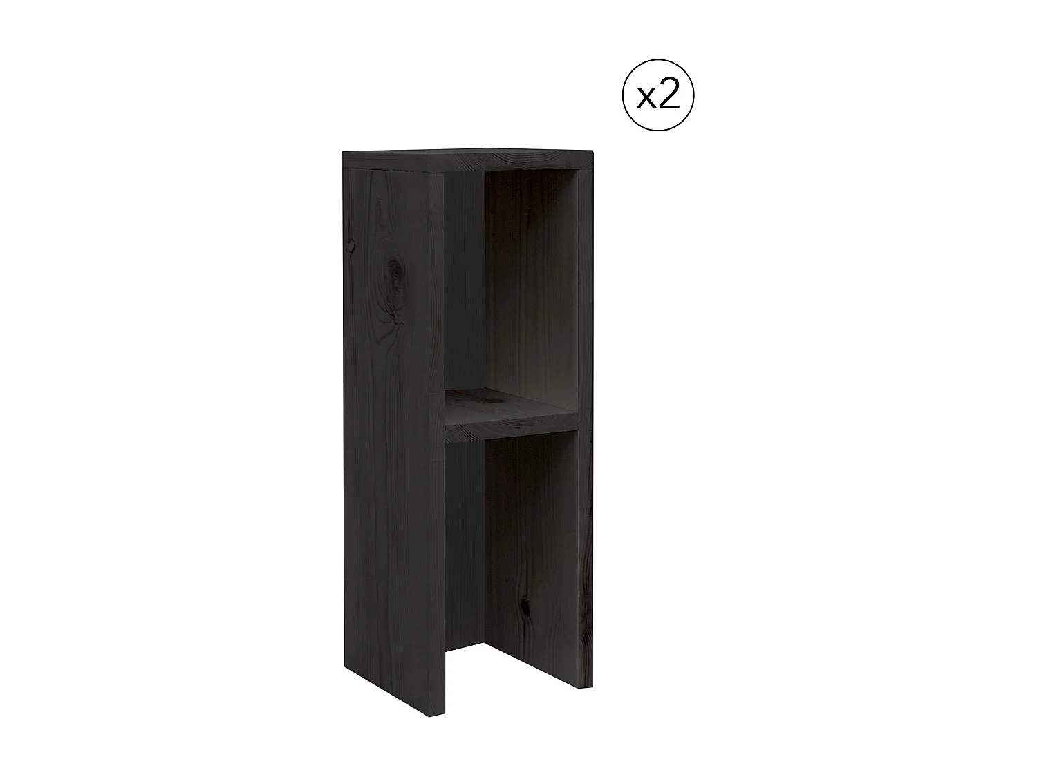 Kit de 2 mesitas de noche o auxiliares de madera de abeto Decowood con balda en color negro 60x20cm - LINA - DECOWOOD
