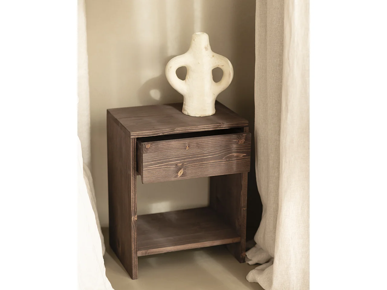 Table de chevet en bois de sapin avec un tiroir blanc 60x40cm - MARTINA - DECOWOOD