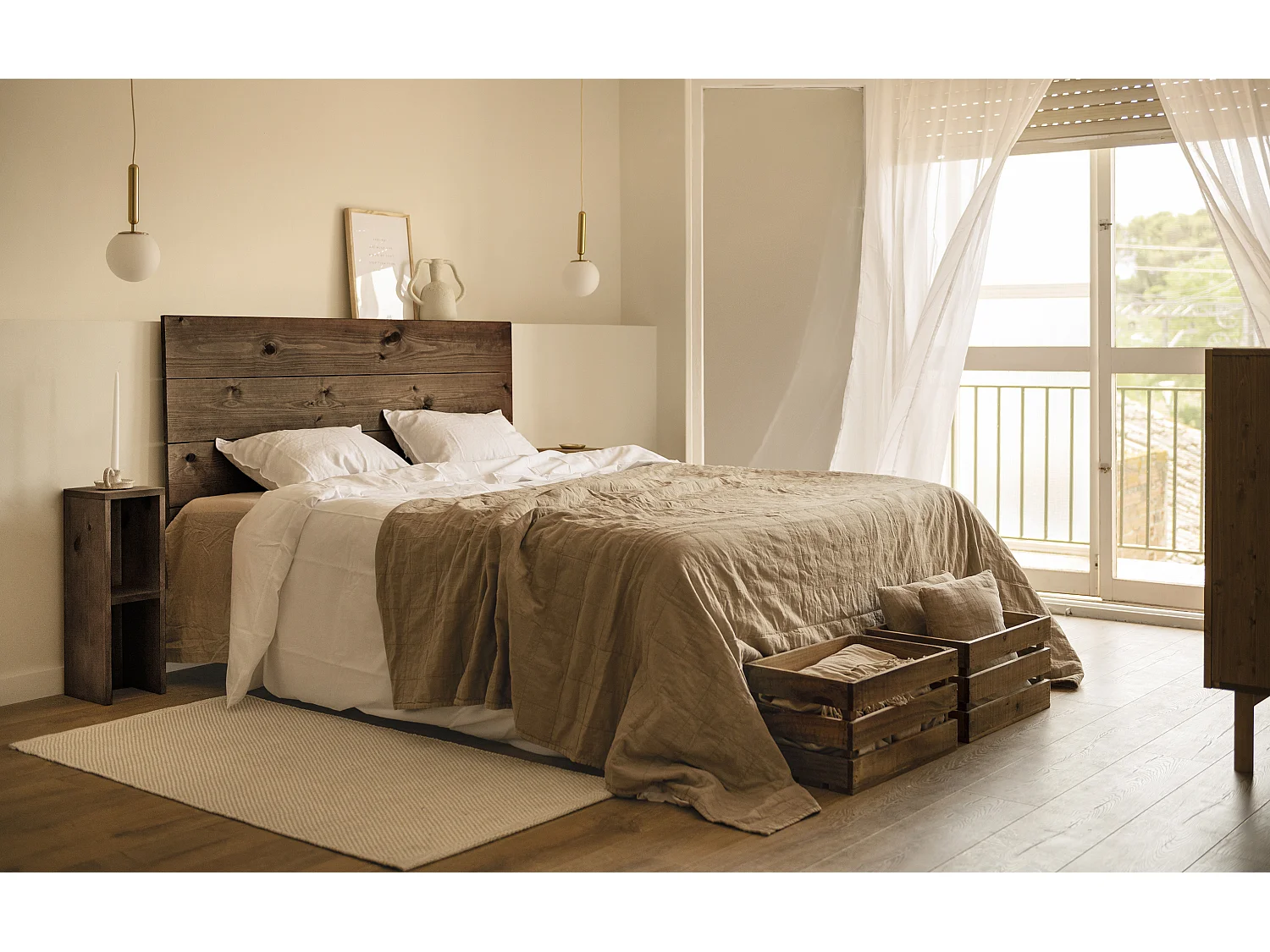 Kit de 2 mesitas de noche o auxiliares de madera de abeto Decowood con balda en color nogal 60x20cm - LINA - DECOWOOD