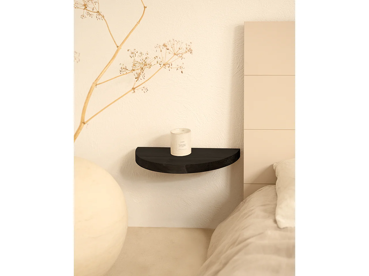 Mesita de noche de pared de madera de abeto Decowood en color negro de 40x3,2cm - TOKYO - DECOWOOD