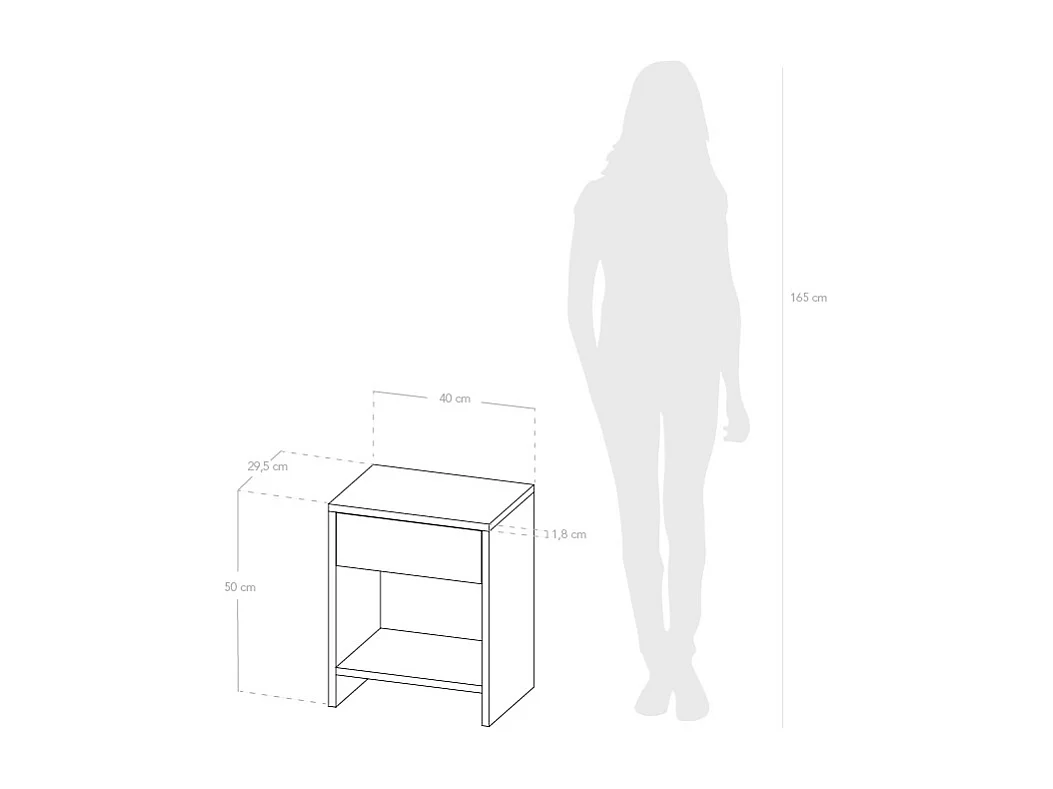 Mesita de noche de madera de abeto Decowood con cajón y balda en color blanco de 40x50cm - MARTINA - DECOWOOD