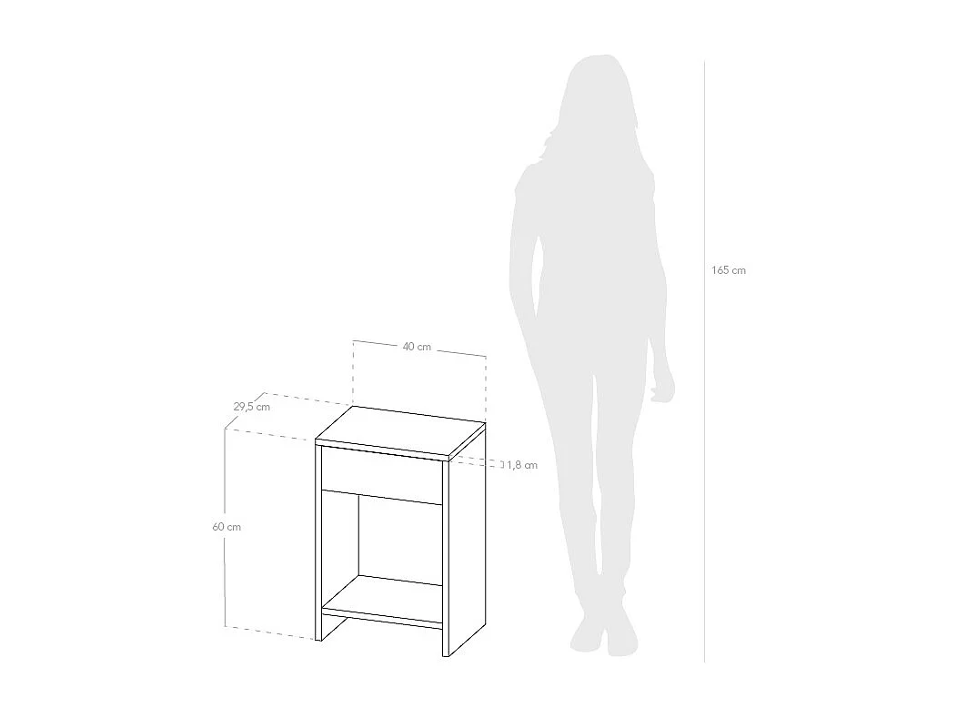 Comodino 1 cassetto in legno massello in tono rovere scuro 40x60cm - MARTINA - DECOWOOD