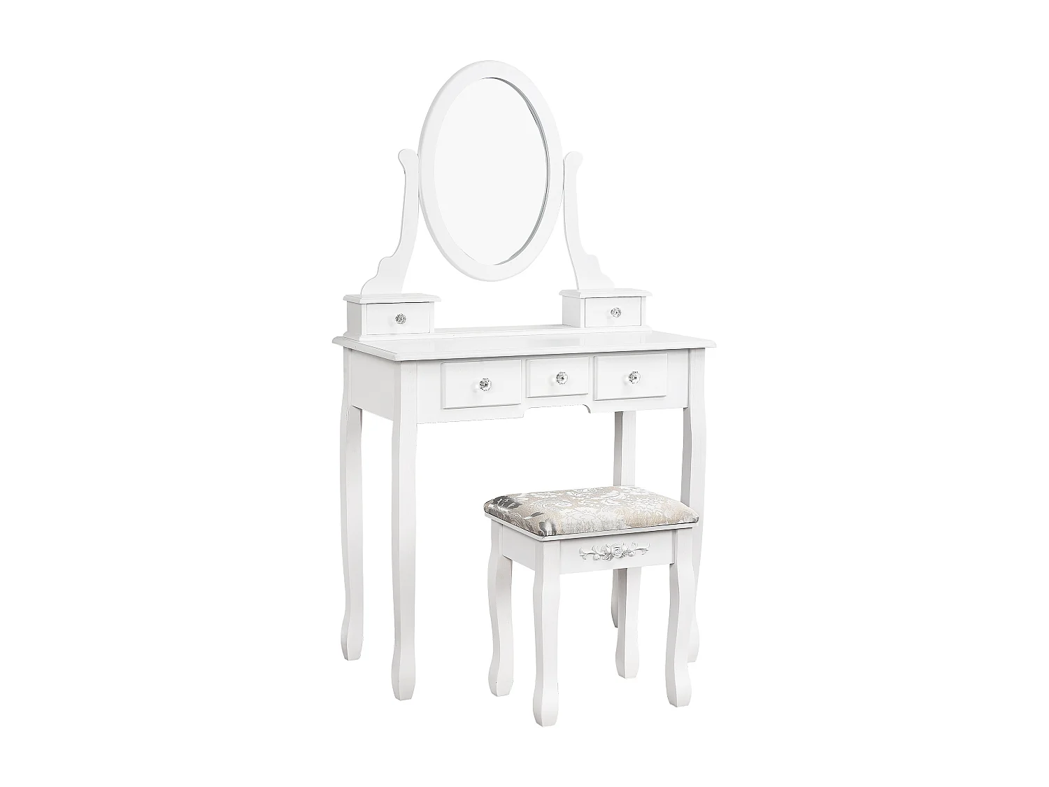 Coiffeuse moderne avec miroir, tabouret et 5 tiroirs - coiffeuse commode - blanc - 79,5 x 40 x 140 cm