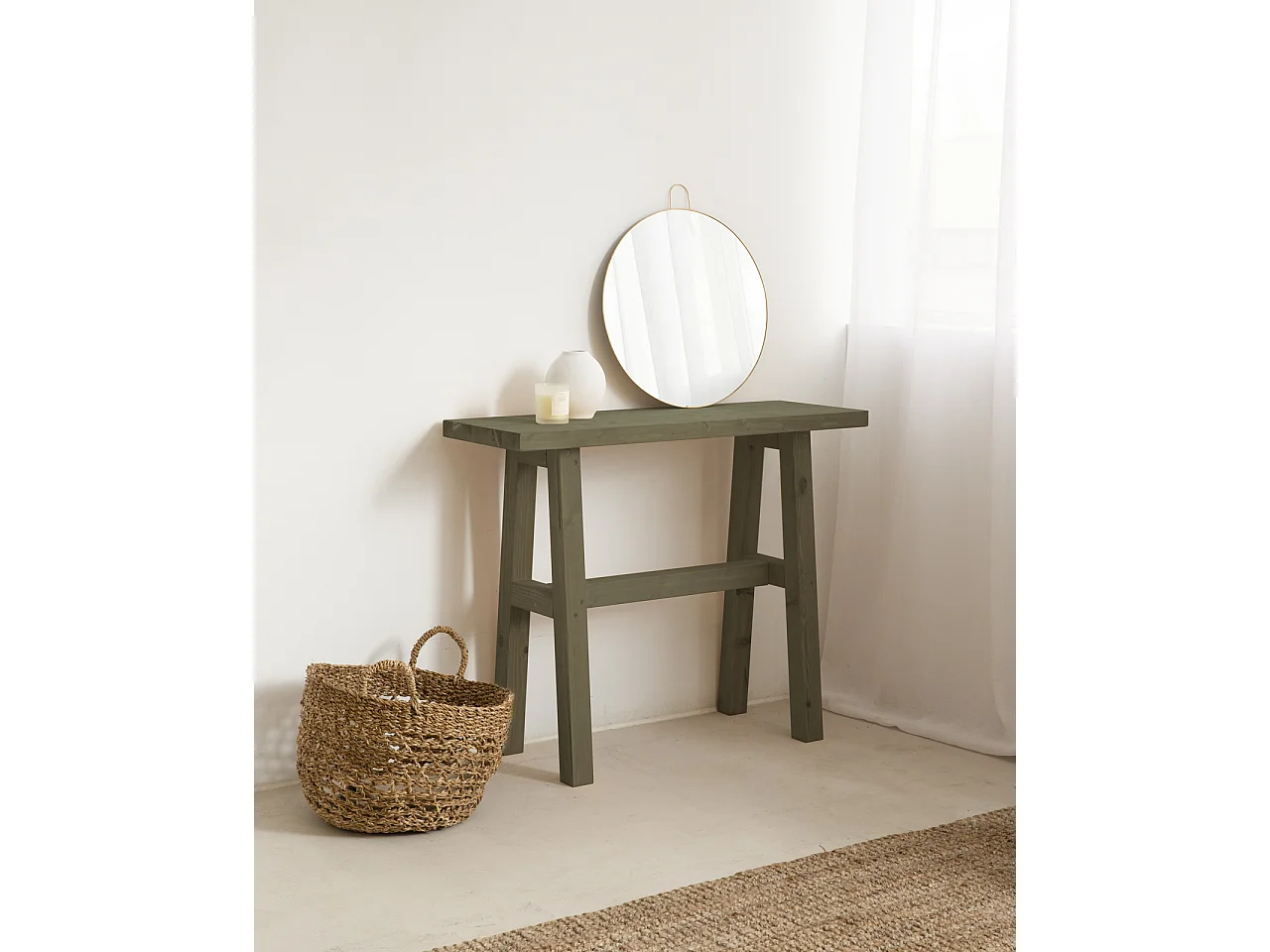 Consola de madera maciza en tono verde de 100x80cm - BATÁN - DECOWOOD