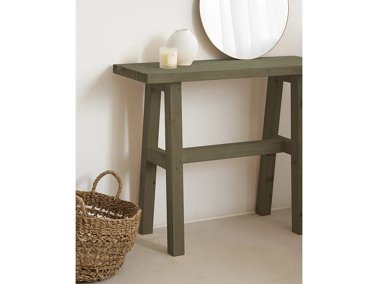 Consola de madera maciza en tono verde de 100x80cm - BATÁN - DECOWOOD