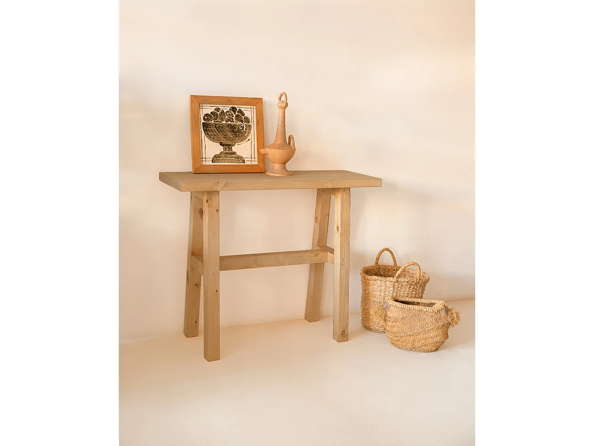 Consolle in legno massello in tono marrone chiaro 100x80cm - BATÁN - DECOWOOD