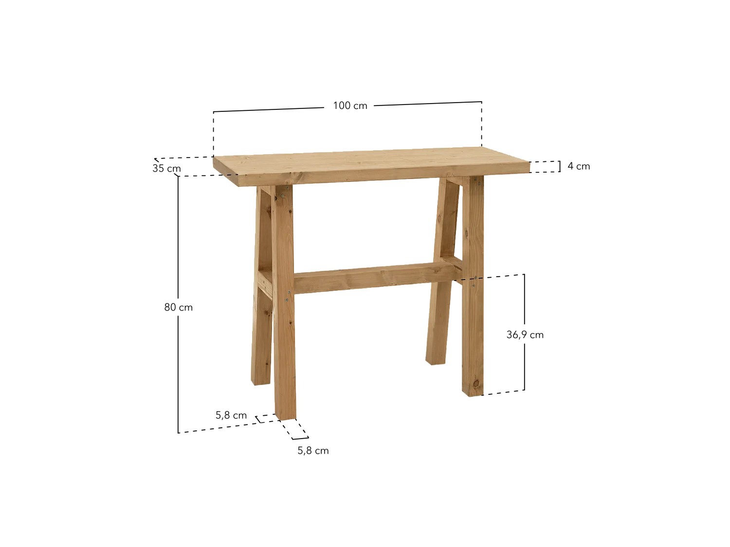 Consolle in legno massello in tono marrone chiaro 100x80cm - BATÁN - DECOWOOD