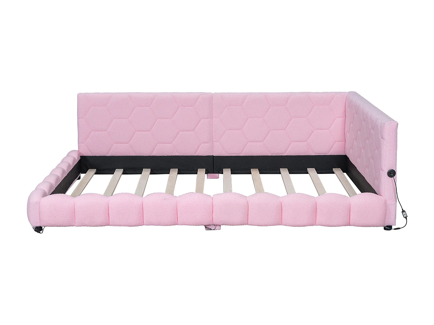 Lit double 140x200cm - Canapé convertible avec lumière d'ambiance 16 couleurs, port USB - Peluche - Rose