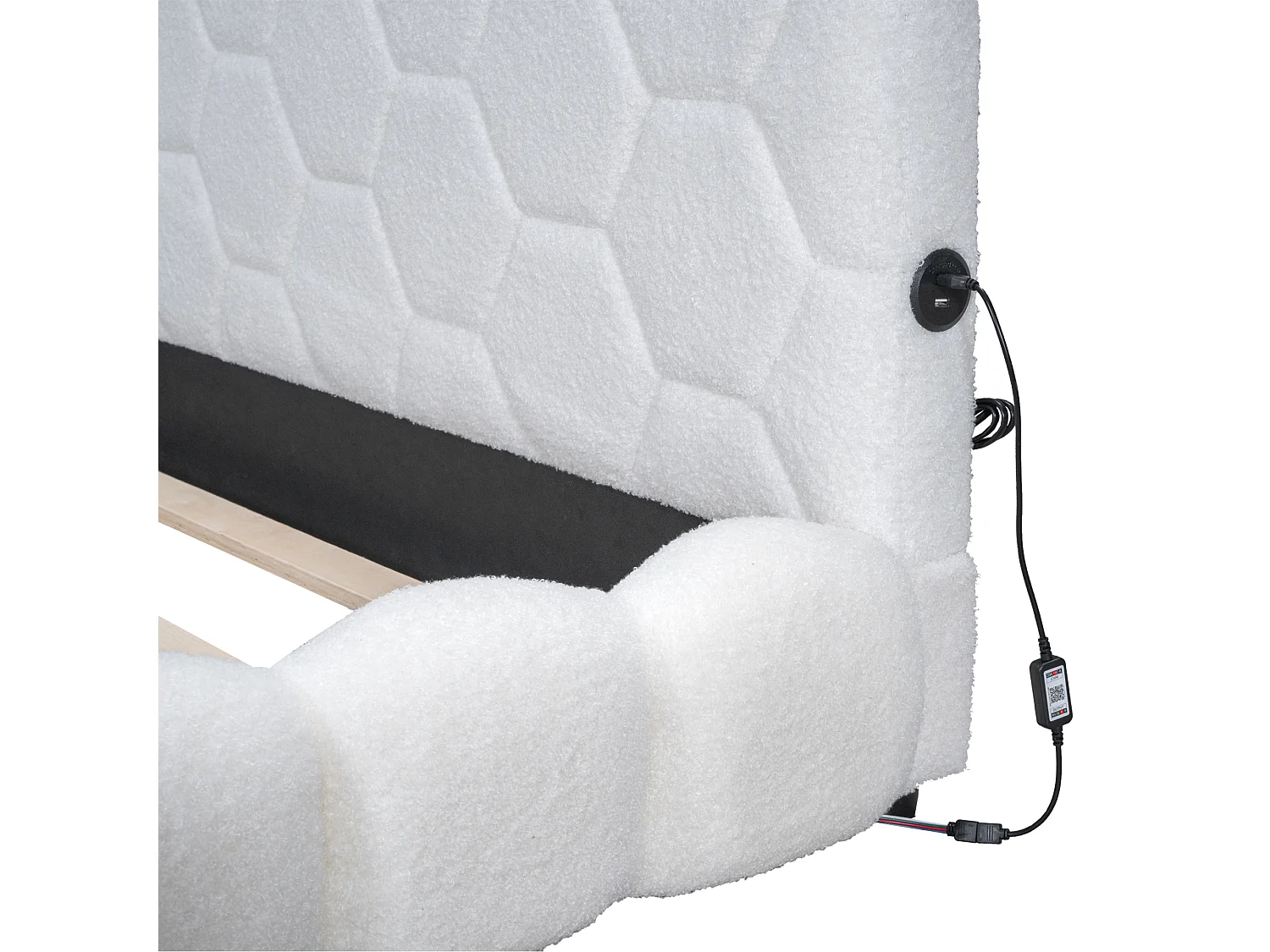 Letto matrimoniale 140x200cm - Divano letto con luce ambientale a 16 colori, porta USB - Peluche - Bianco