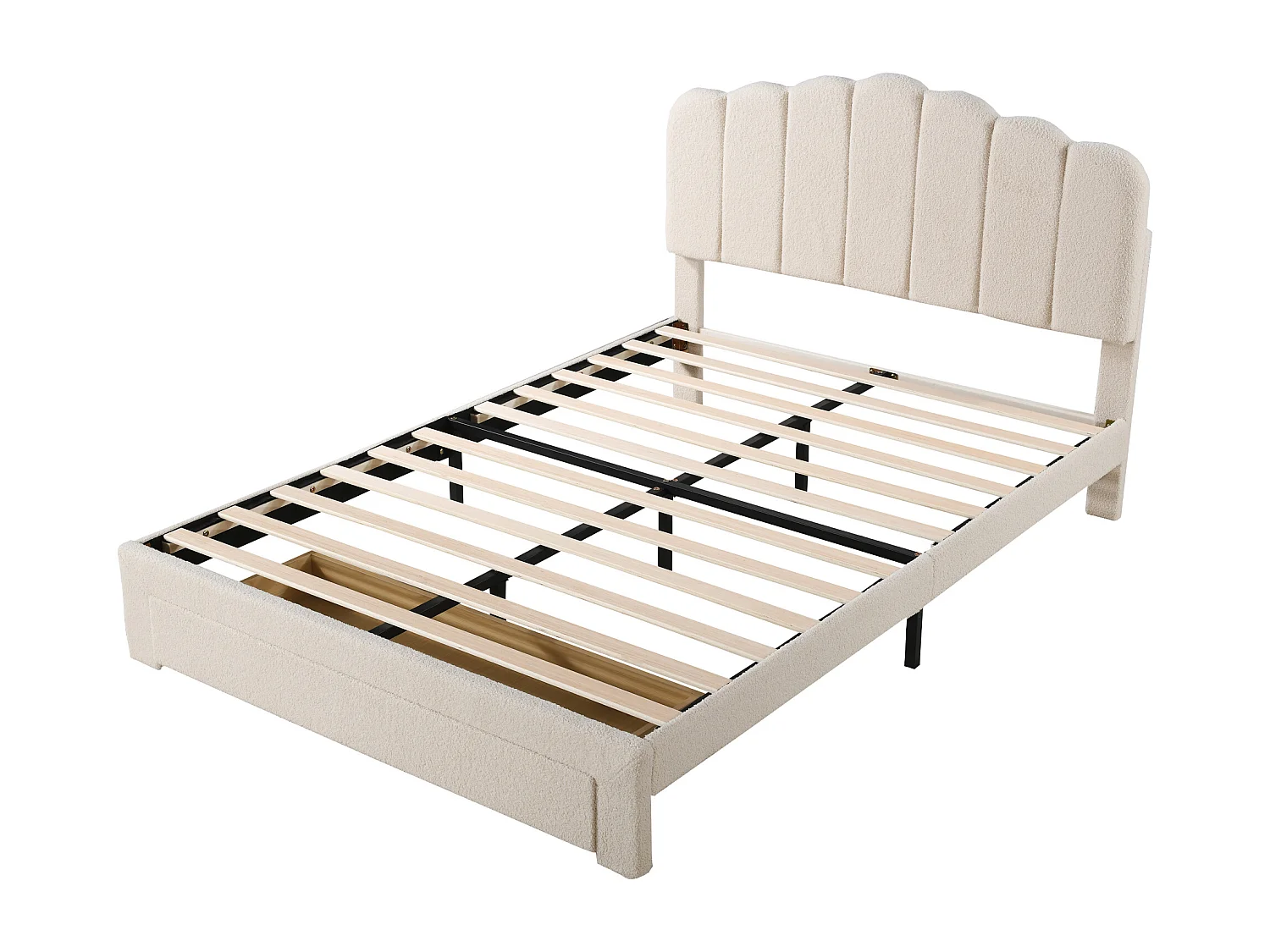 Doppelbett 140x200 cm - Jugendbett mit Ablagefächern - Hautfreundlicher Teddy-Stoff - Beige