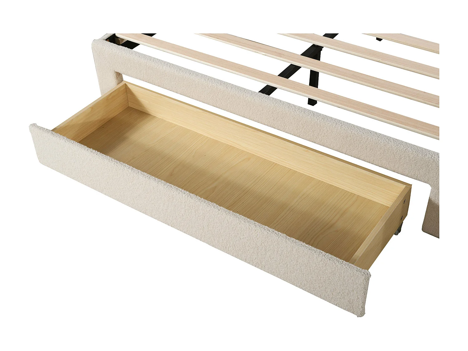 Doppelbett 140x200 cm - Jugendbett mit Ablagefächern - Hautfreundlicher Teddy-Stoff - Beige