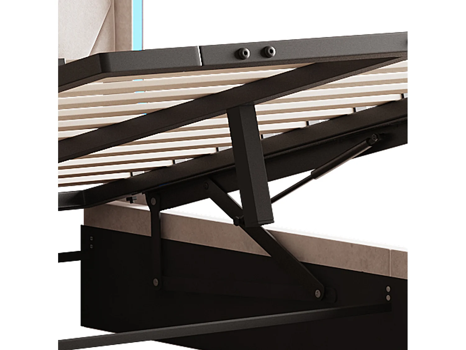 Doppelbett 140x200 cm - Jugendbett mit Lichtleiste und USB-Buchse - mit großer Schublad - Samtstoff - Grau