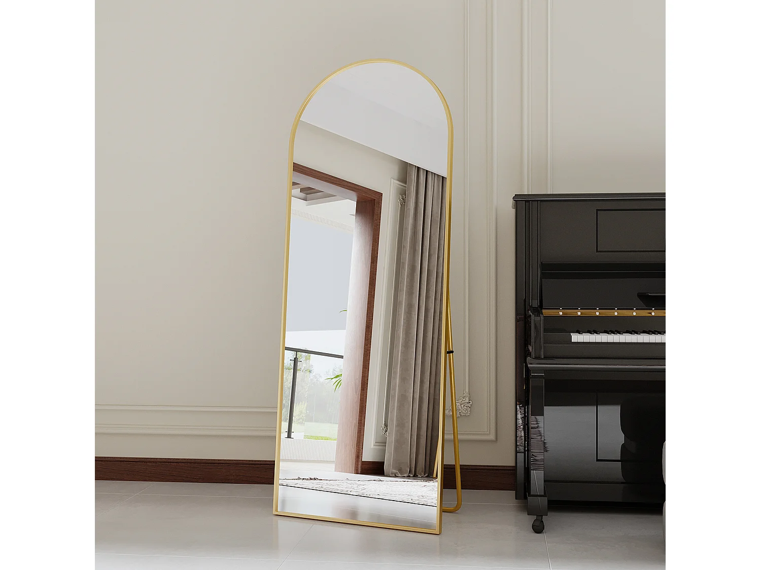 Miroir arqué pleine longueur - 60 x 165 cm Miroir arqué sur pied Grand miroir pleine longueur - Miroir de courtoisie pour salon, Doré