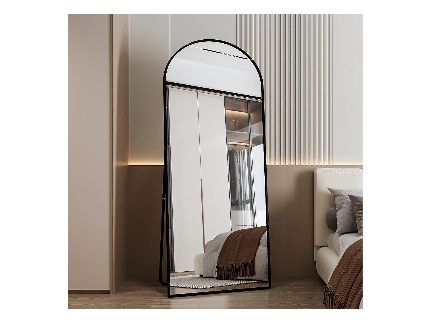Miroir arqué pleine longueur - 80 x 180 cm Grand miroir arqué sur pied pleine longueur - Miroir de courtoisie pour salon, noir