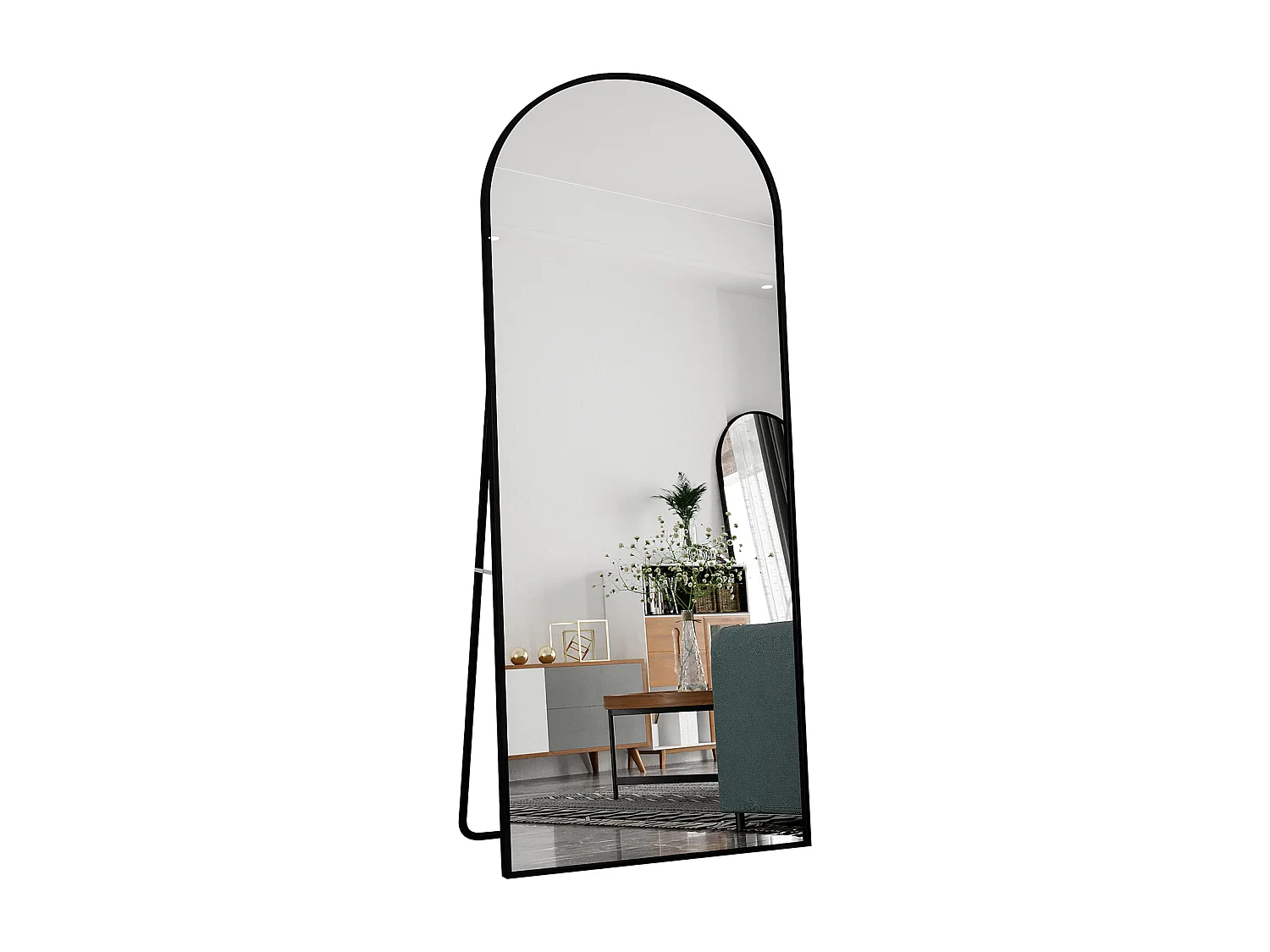 Miroir arqué pleine longueur - 80 x 180 cm Grand miroir arqué sur pied pleine longueur - Miroir de courtoisie pour salon, noir
