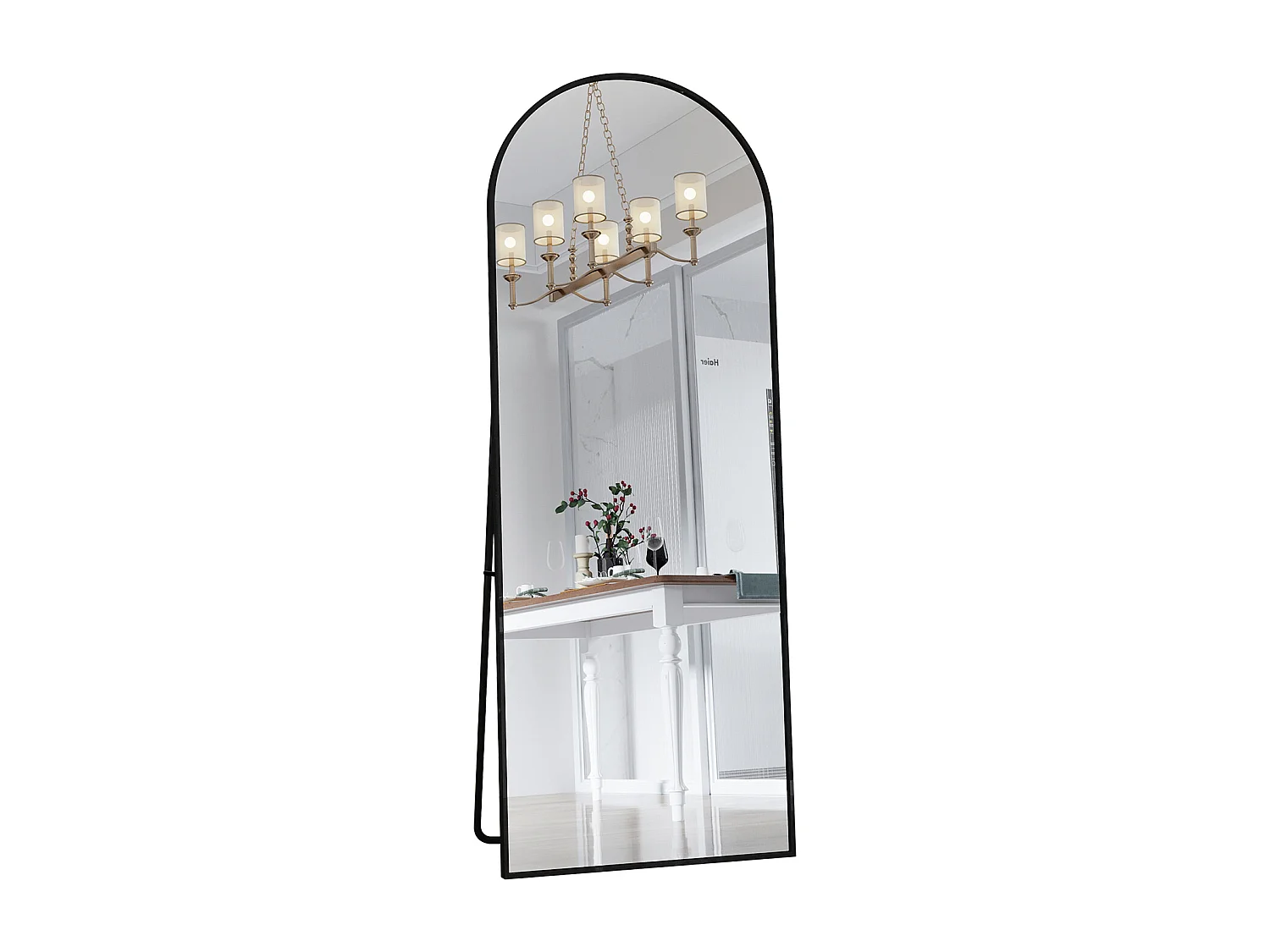 Miroir arqué pleine longueur - 53 x 162 cm Grand miroir arqué sur pied pleine longueur - Miroir de courtoisie pour salon, noir