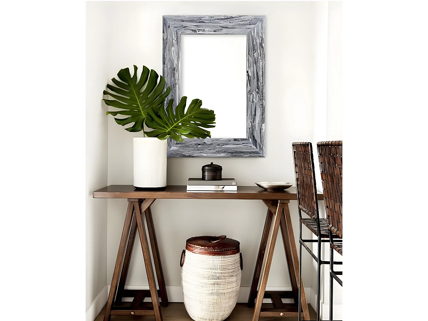 Espejo de madera decapado gris de 60x80cm - NEKO - DECOWOOD