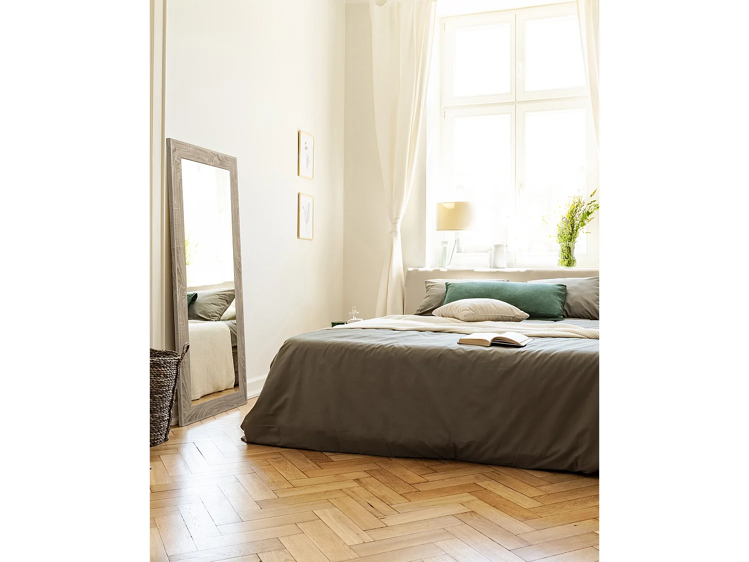 Espejo de madera color gris de 70x150cm - NIZO - DECOWOOD