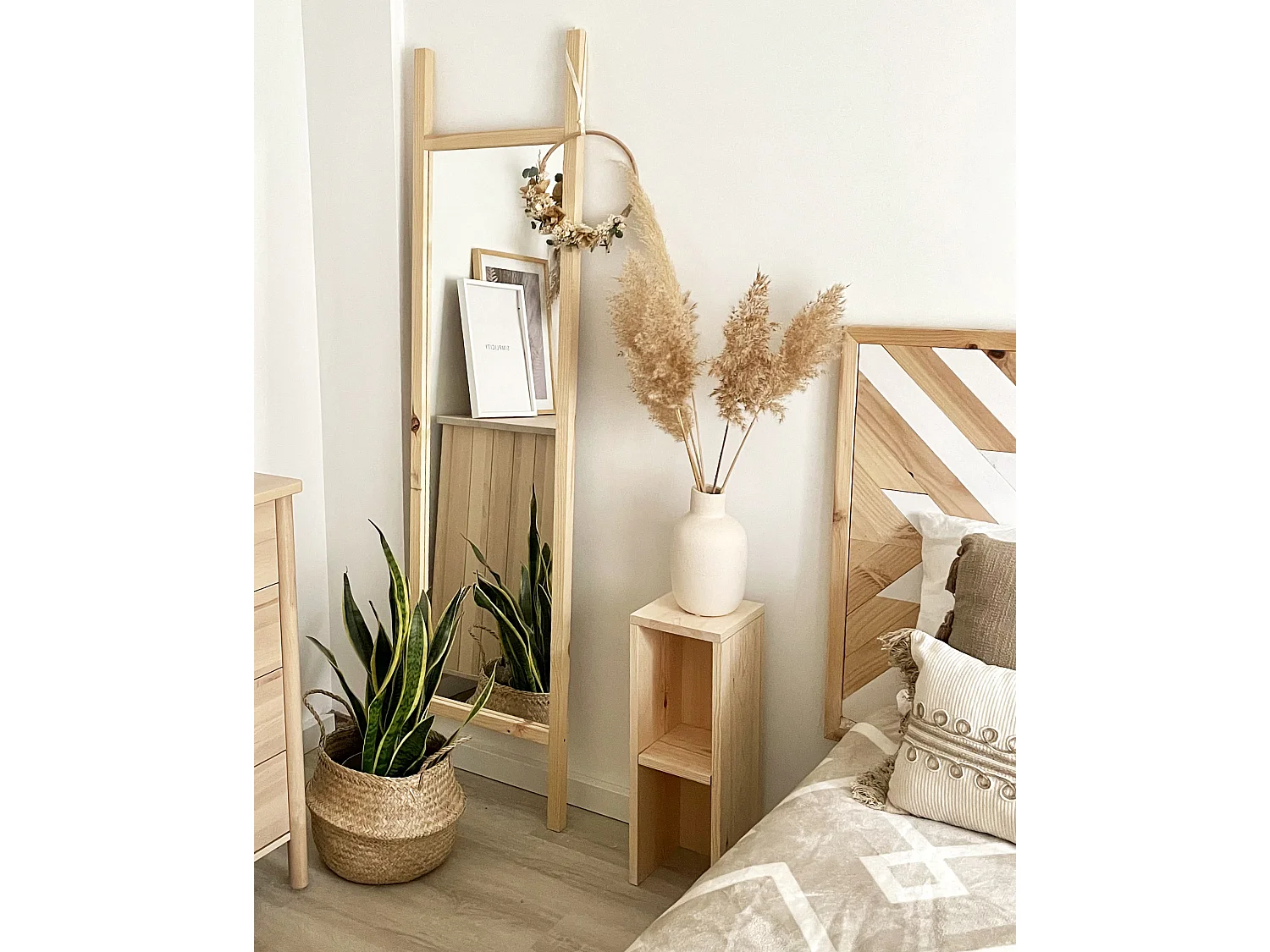 Espejo de madera maciza tono natural de 45x180cm - STAIRS - DECOWOOD