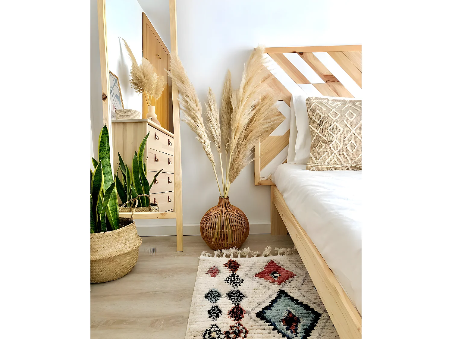 Espejo de madera maciza tono natural de 45x180cm - STAIRS - DECOWOOD