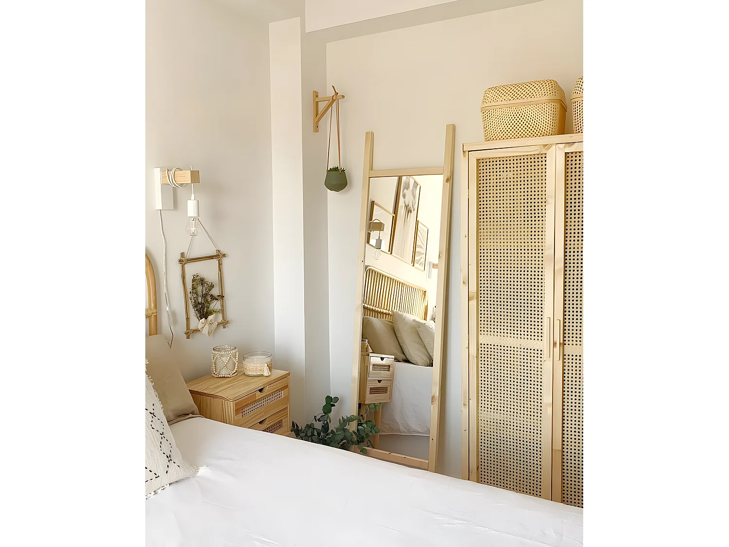 Espejo de madera maciza tono natural de 45x180cm - STAIRS - DECOWOOD