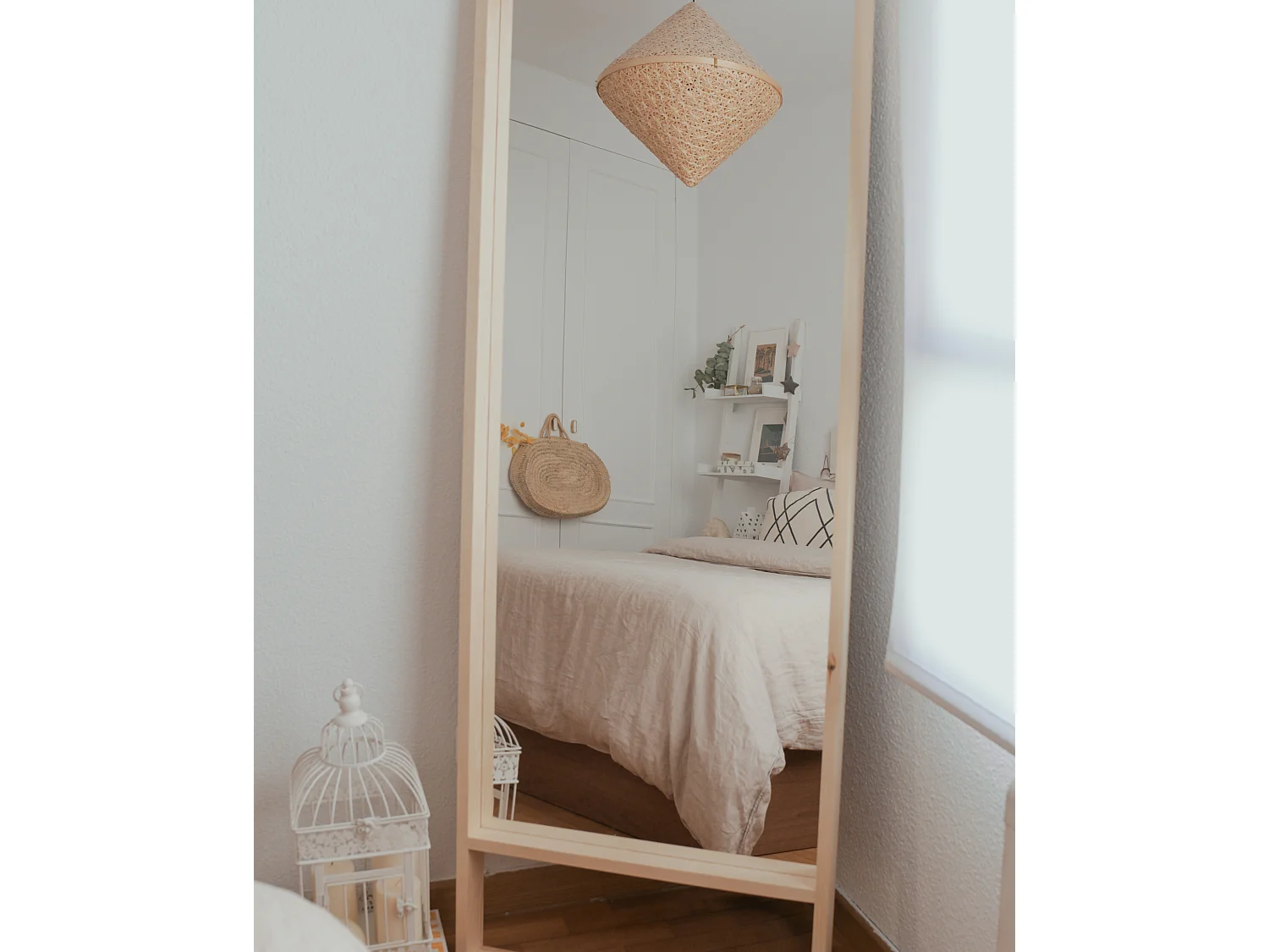 Espejo de madera maciza tono natural de 160x80cm - WALLS - DECOWOOD