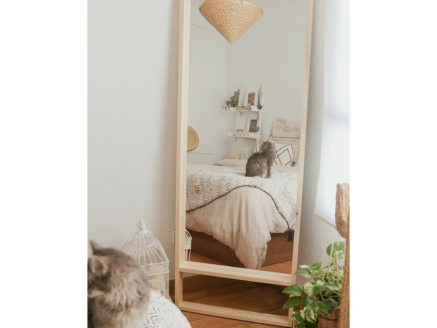 Espejo de madera maciza tono natural de 160x80cm - WALLS - DECOWOOD