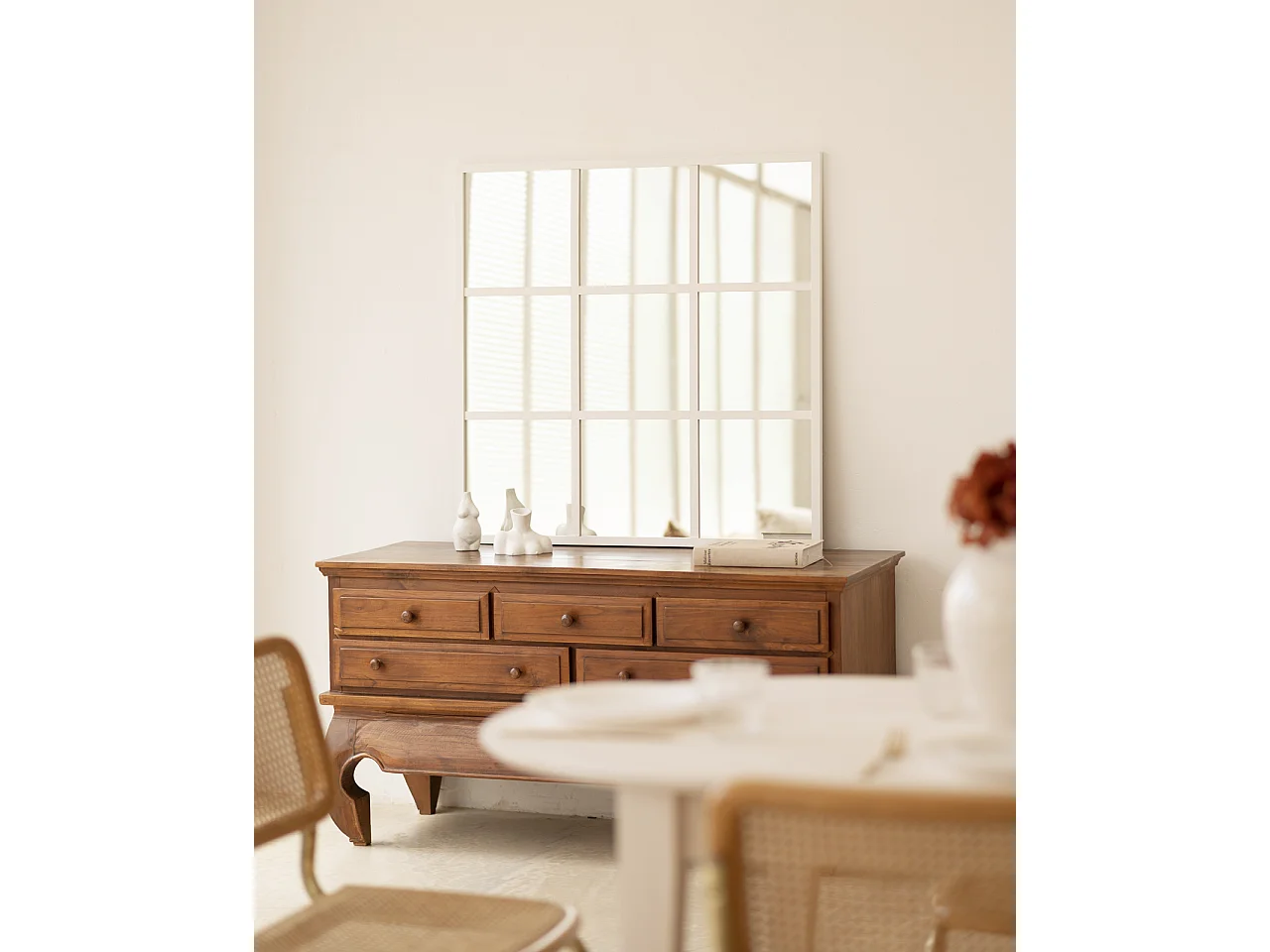 Miroir de fenêtre de couleur blanc 90x90cm