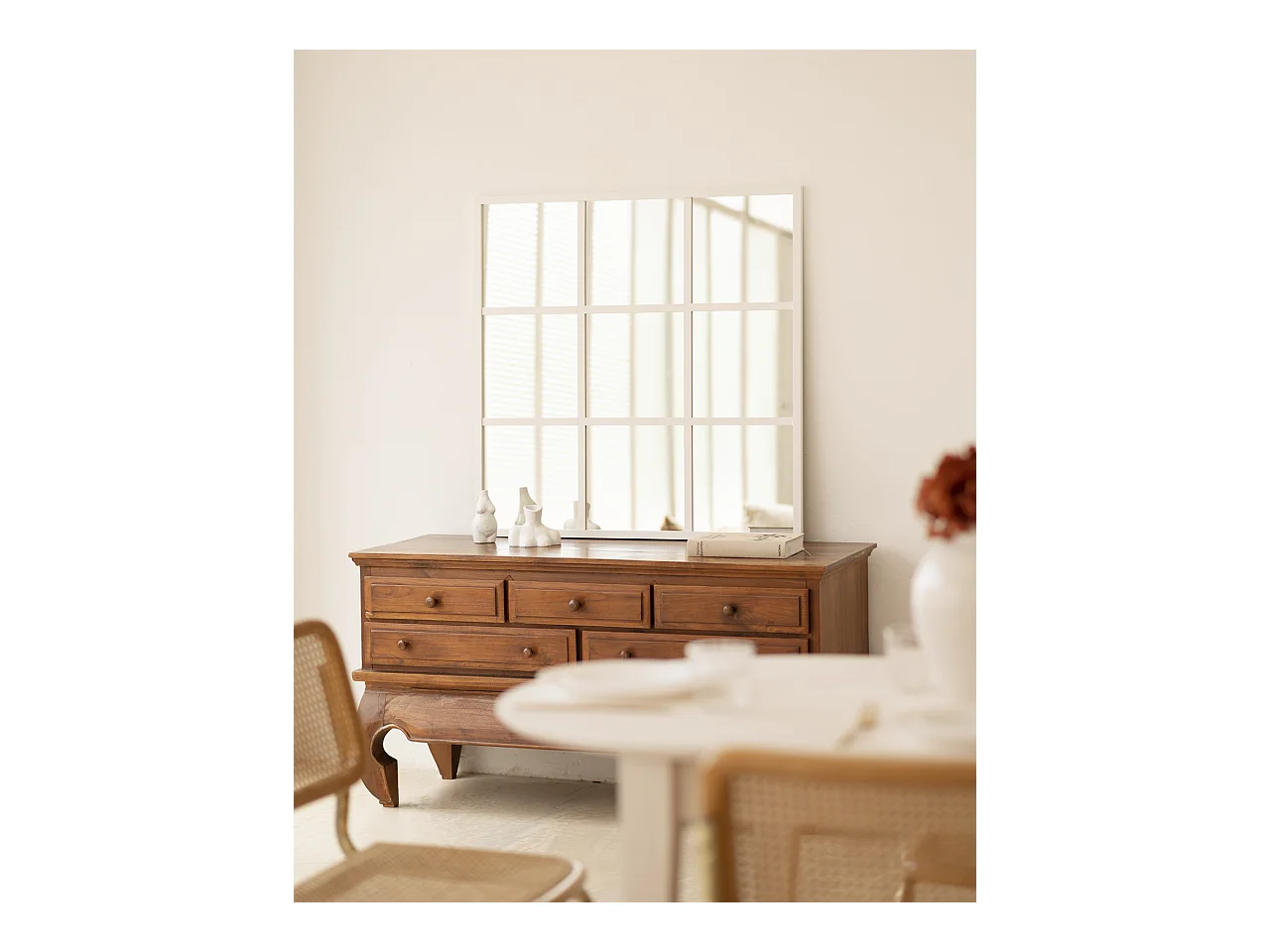 Espejo de madera color blanco de 90x90cm - LISBOA - DECOWOOD