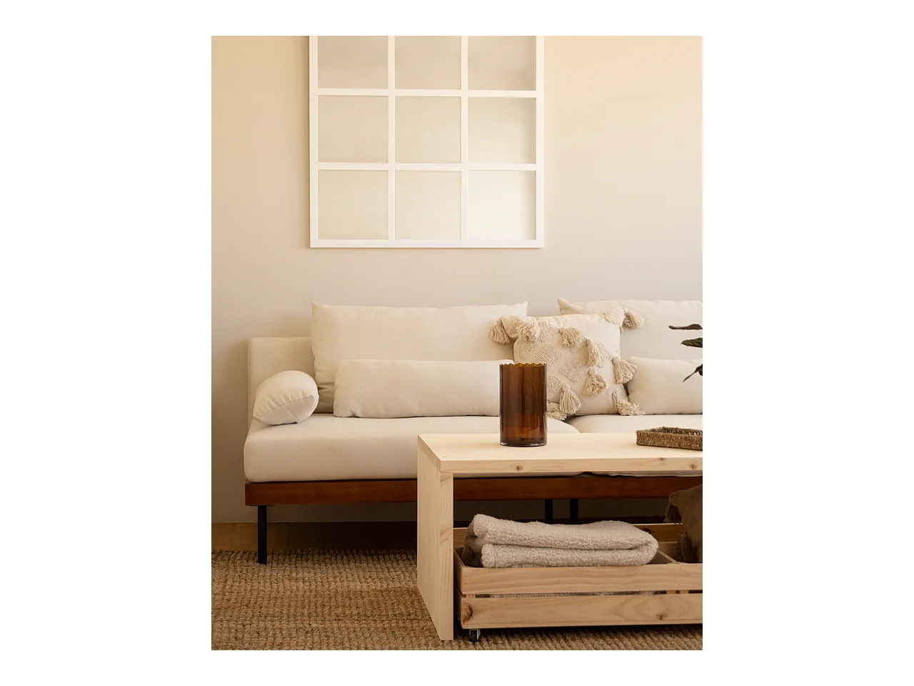 Espejo de madera color blanco de 90x90cm - LISBOA - DECOWOOD