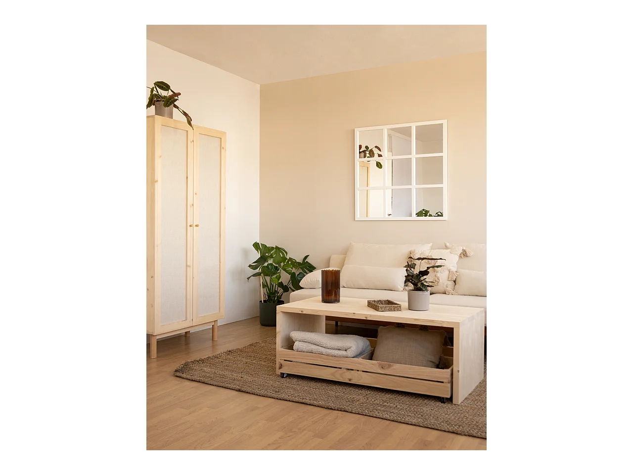 Espejo de madera color blanco de 90x90cm - LISBOA - DECOWOOD