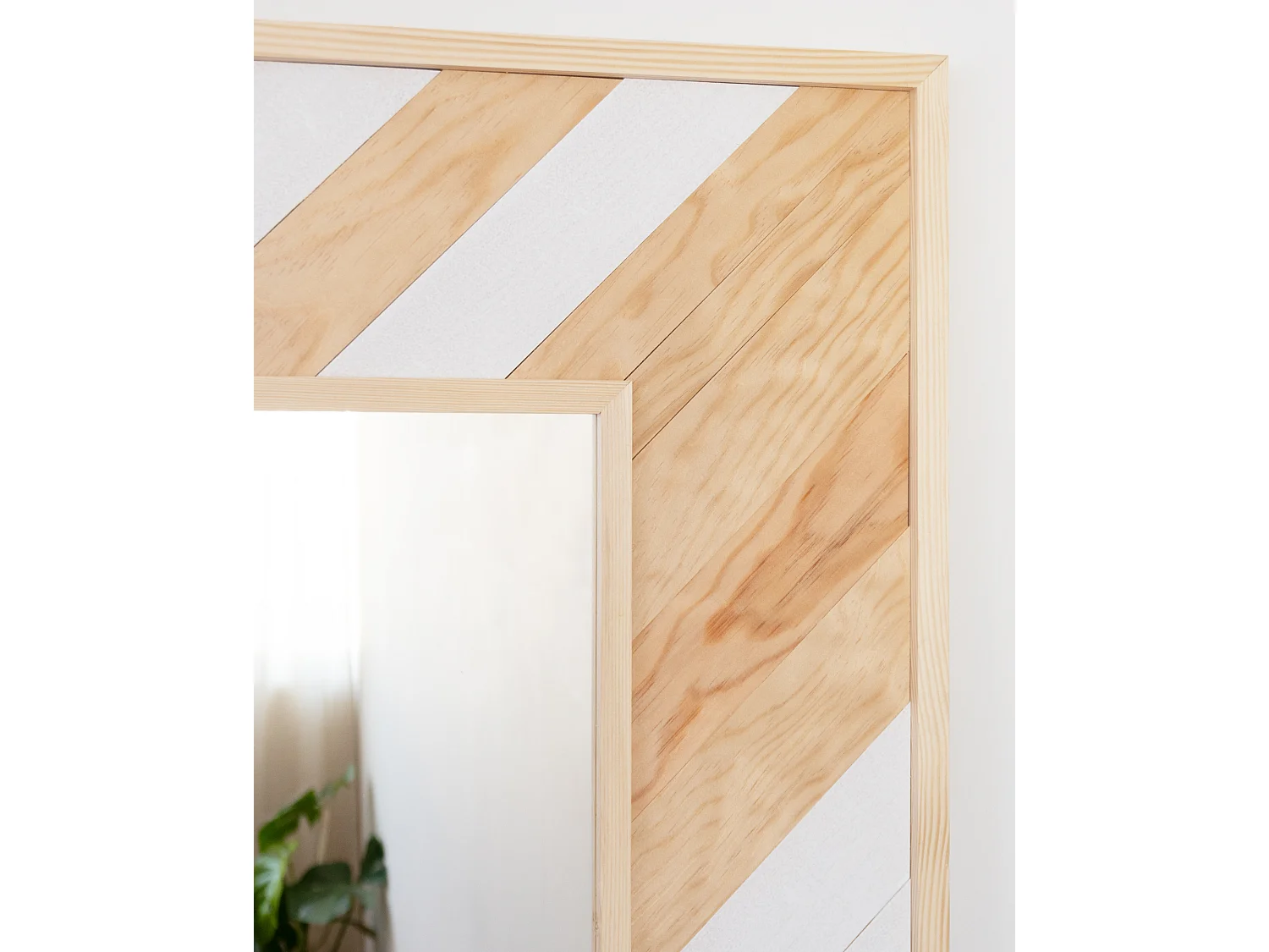 Espejo de madera maciza en tono natural y blanco de 163x84cm - ZAZOO - DECOWOOD