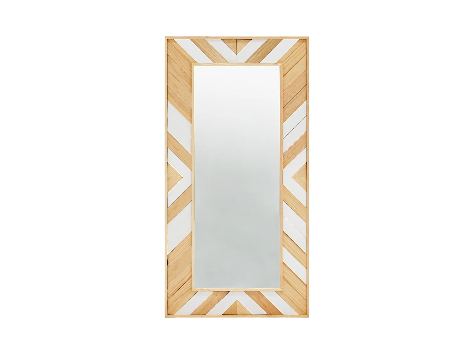 Espejo de madera maciza en tono natural y blanco de 163x84cm - ZAZOO - DECOWOOD