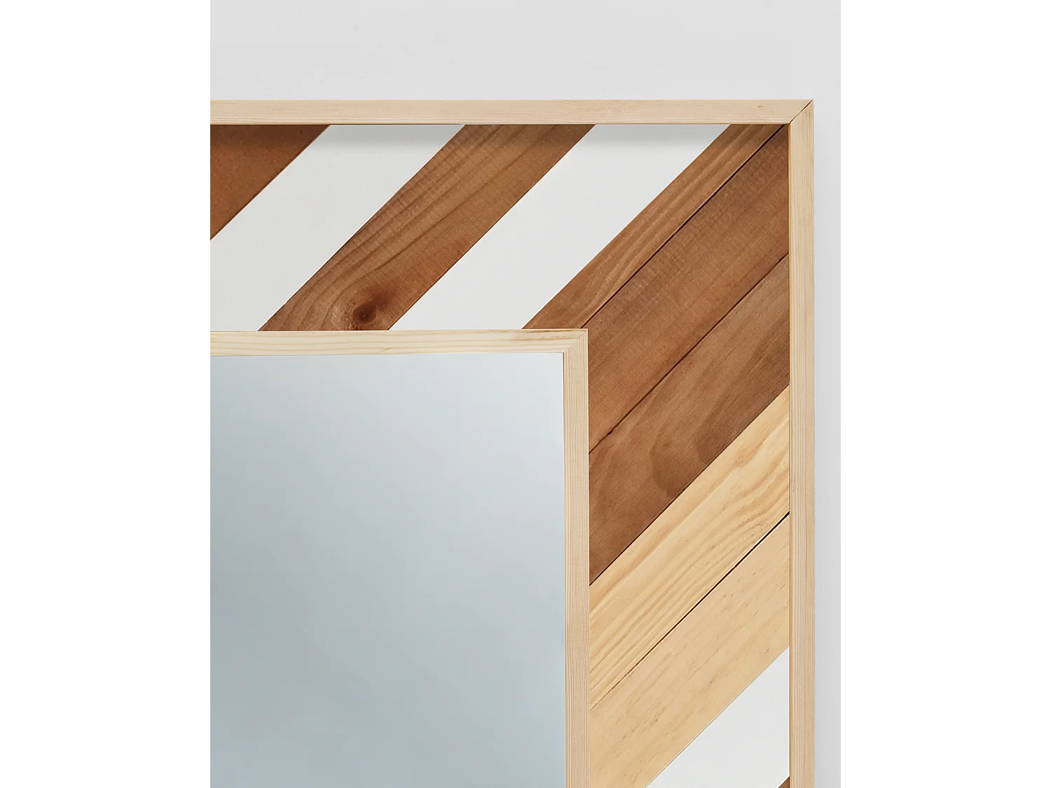 Espejo de madera maciza en tono roble oscuro, natural y blanco de 163x84cm - MOSAIK - DECOWOOD