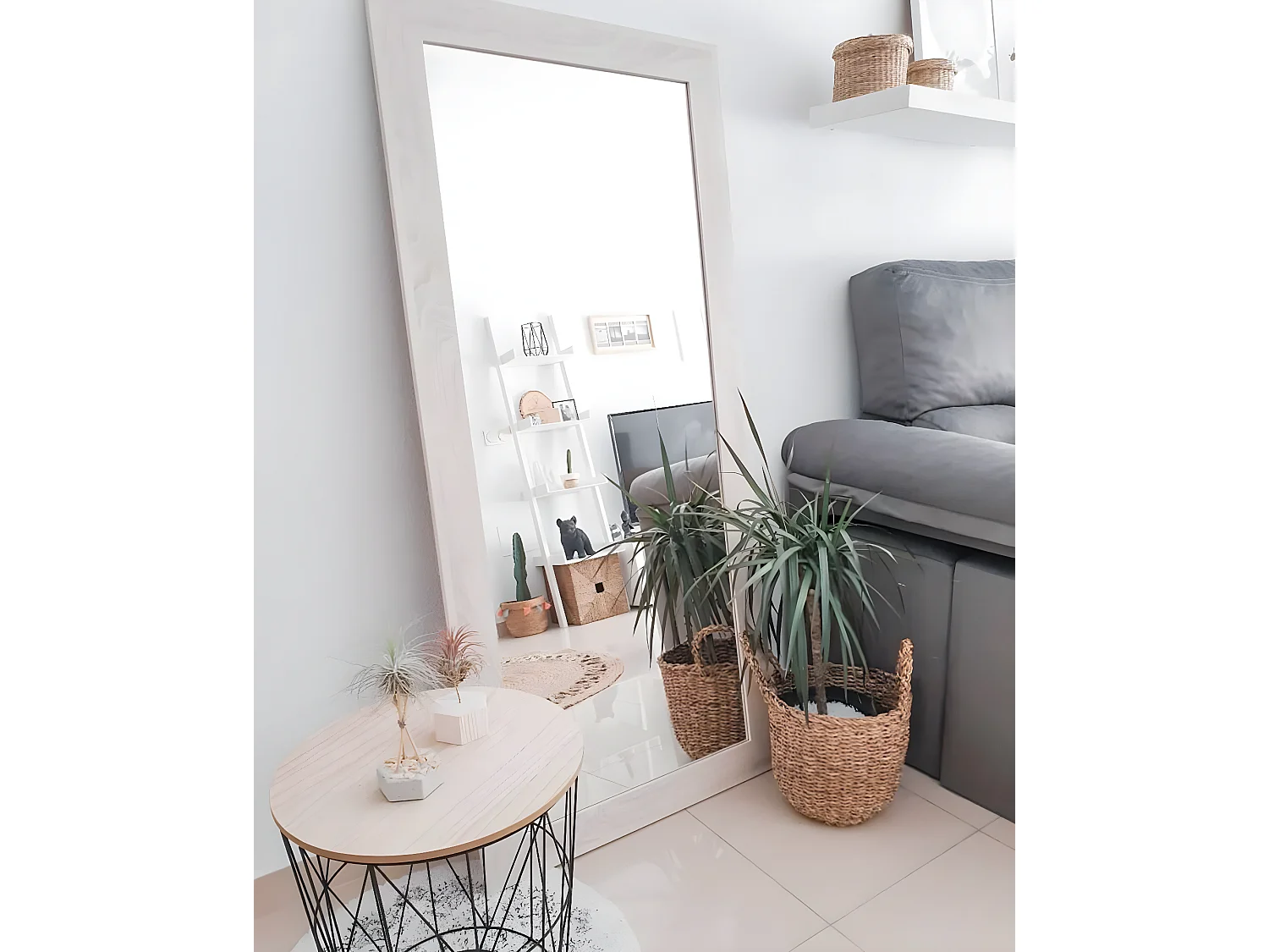 Espejo de madera color beige de 70x150cm - SAND - DECOWOOD