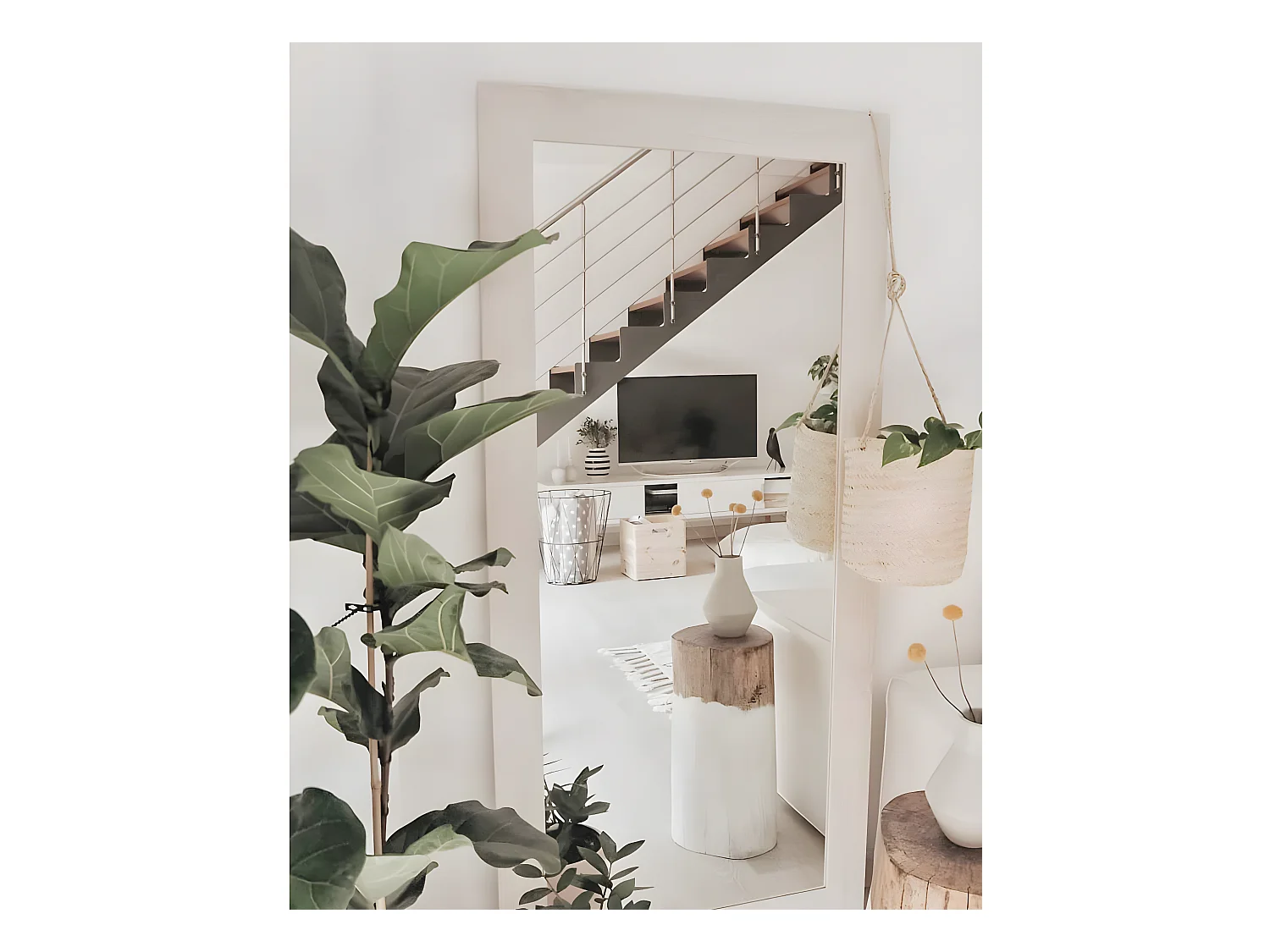 Espejo de madera color beige de 70x150cm - SAND - DECOWOOD