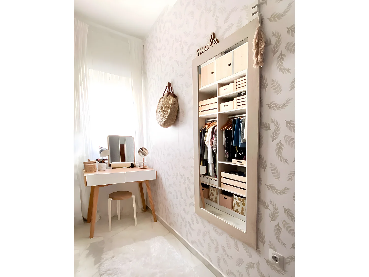 Espejo de madera color beige de 70x150cm - SAND - DECOWOOD