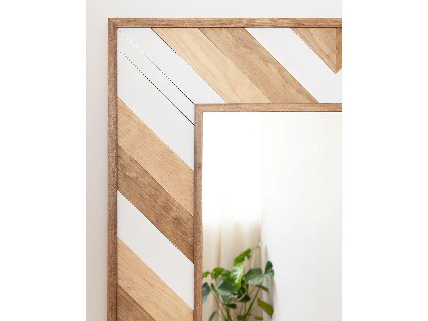 Espejo de madera maciza en tono roble oscuro, natural y blanco de 163x84cm - ZEN - DECOWOOD