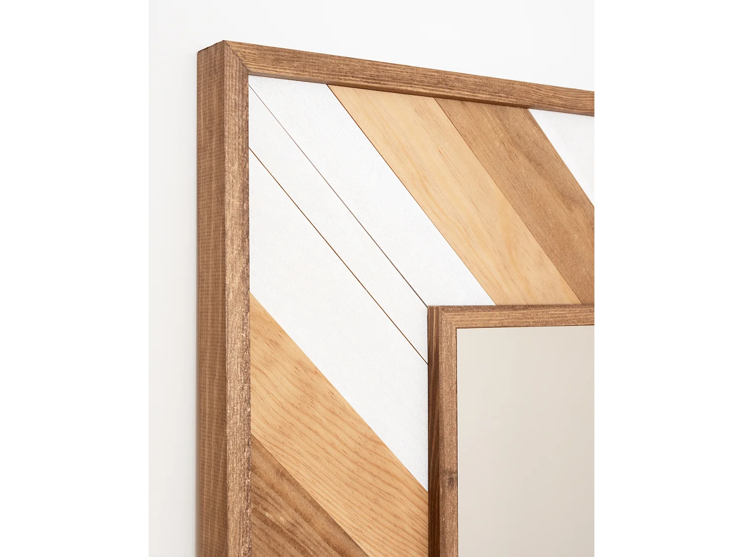 Espejo de madera maciza en tono roble oscuro, natural y blanco de 163x84cm - ZEN - DECOWOOD