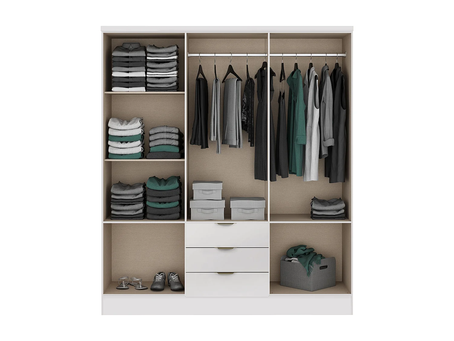 Armario de 6 puertas y 3 cajones - L180 cm - Blanco - PEROLI