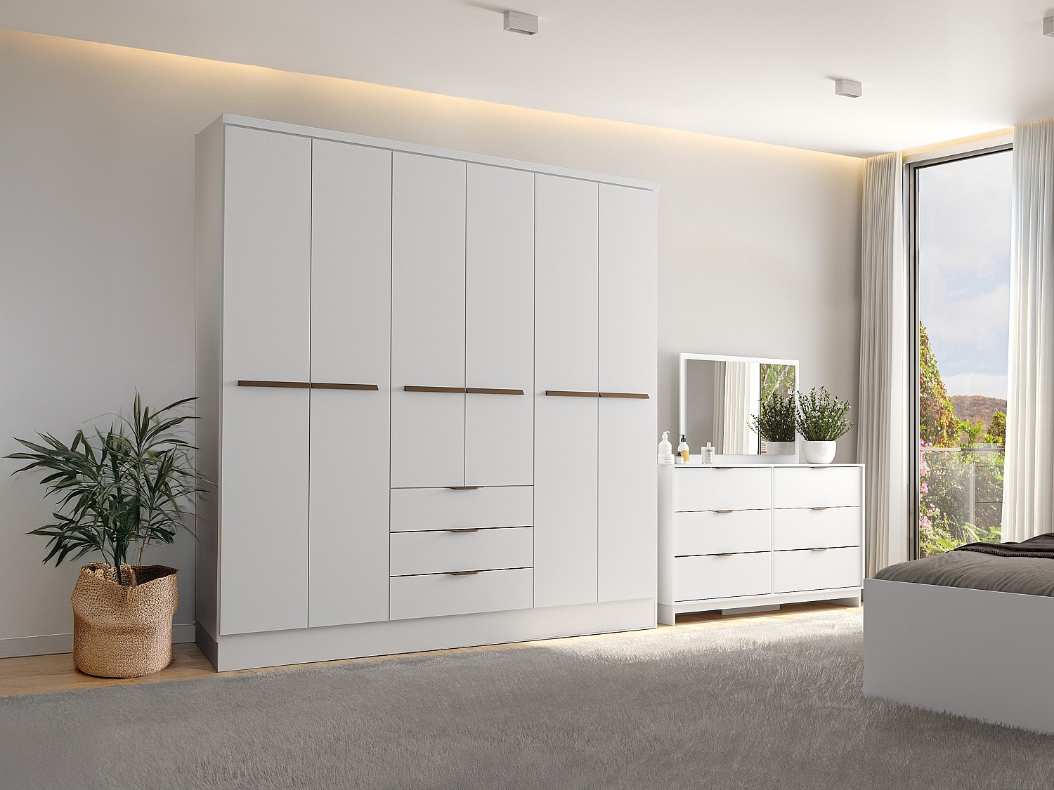 Vente-unique Kleiderschrank Mit 6 Türen & 3 Schubladen - 180 Cm- Weiß - Peroli