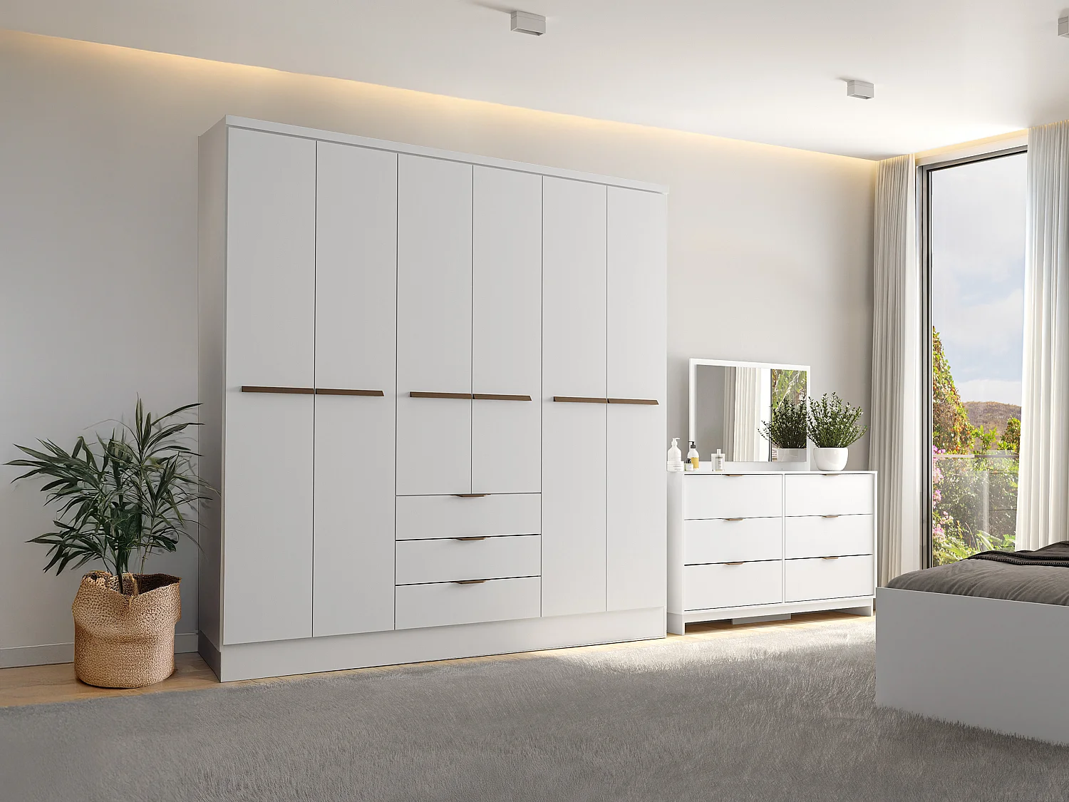 Armoire 6 portes et 3 tiroirs - L180 cm - Blanc - PEROLI