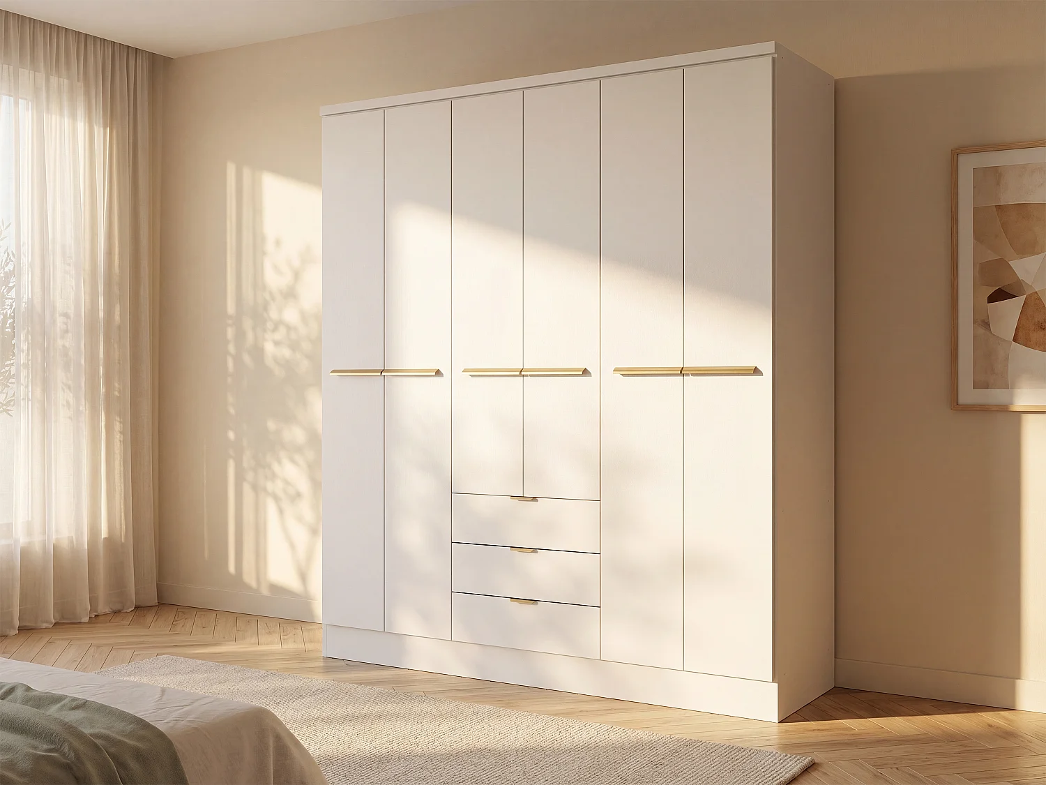 Armoire 6 portes et 3 tiroirs - L180 cm - Blanc - PEROLI