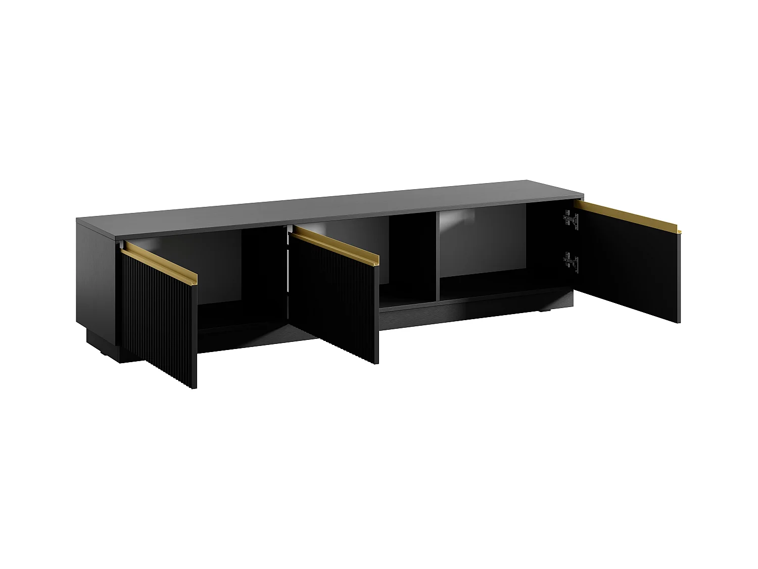Mueble de TV flotante o de pie con 3 puertas de MDF - Negro y dorado - POSINIA de Pascal MORABITO