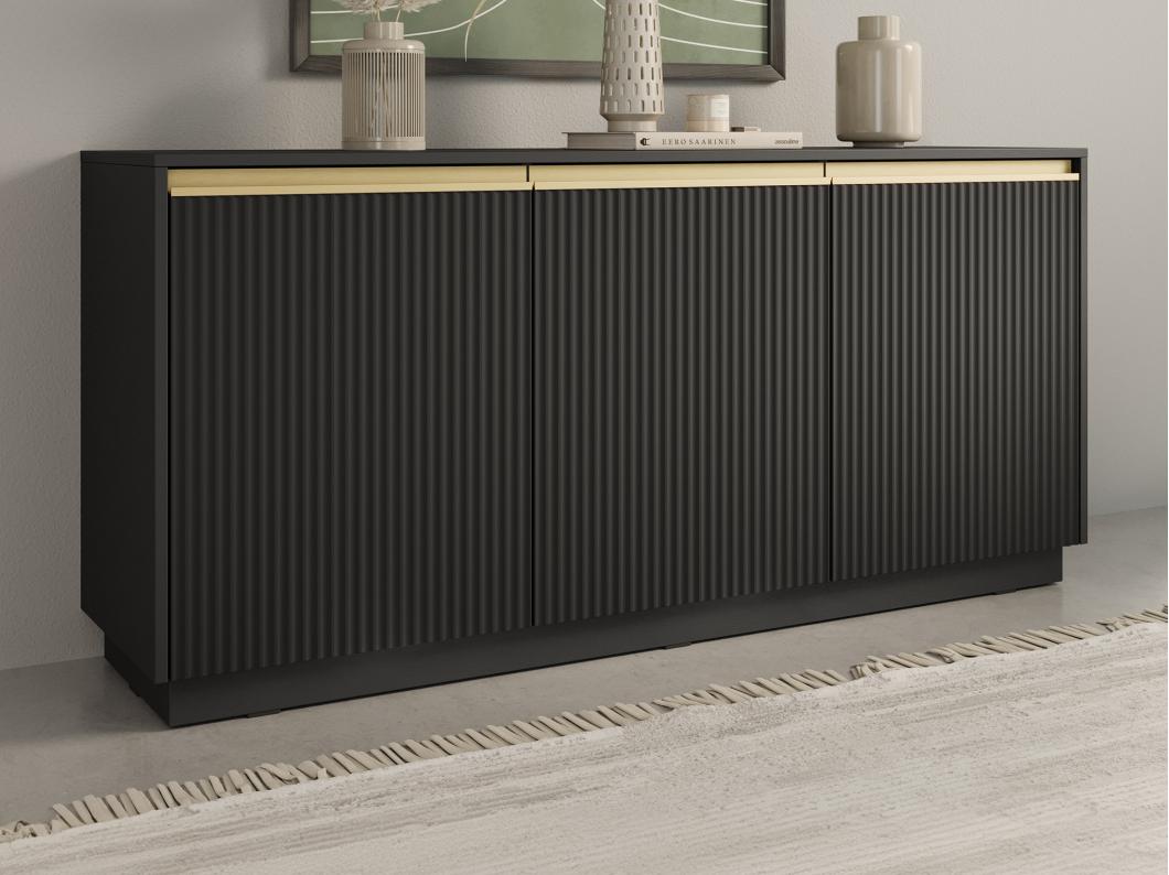 Credenza con 3 ante in MDF Nero e Dorato  - POSINIA di Pascal MORABITO