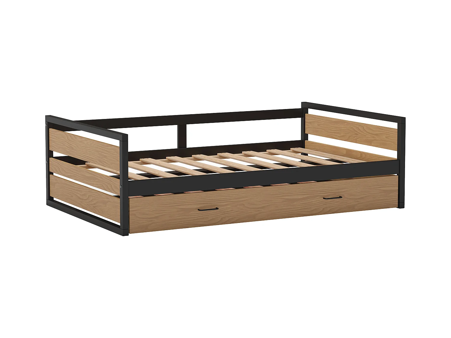Lit gigogne 120 x 200 et 90 x 200 cm - MDF, Pin et métal - Naturel et anthracite - BOSTON