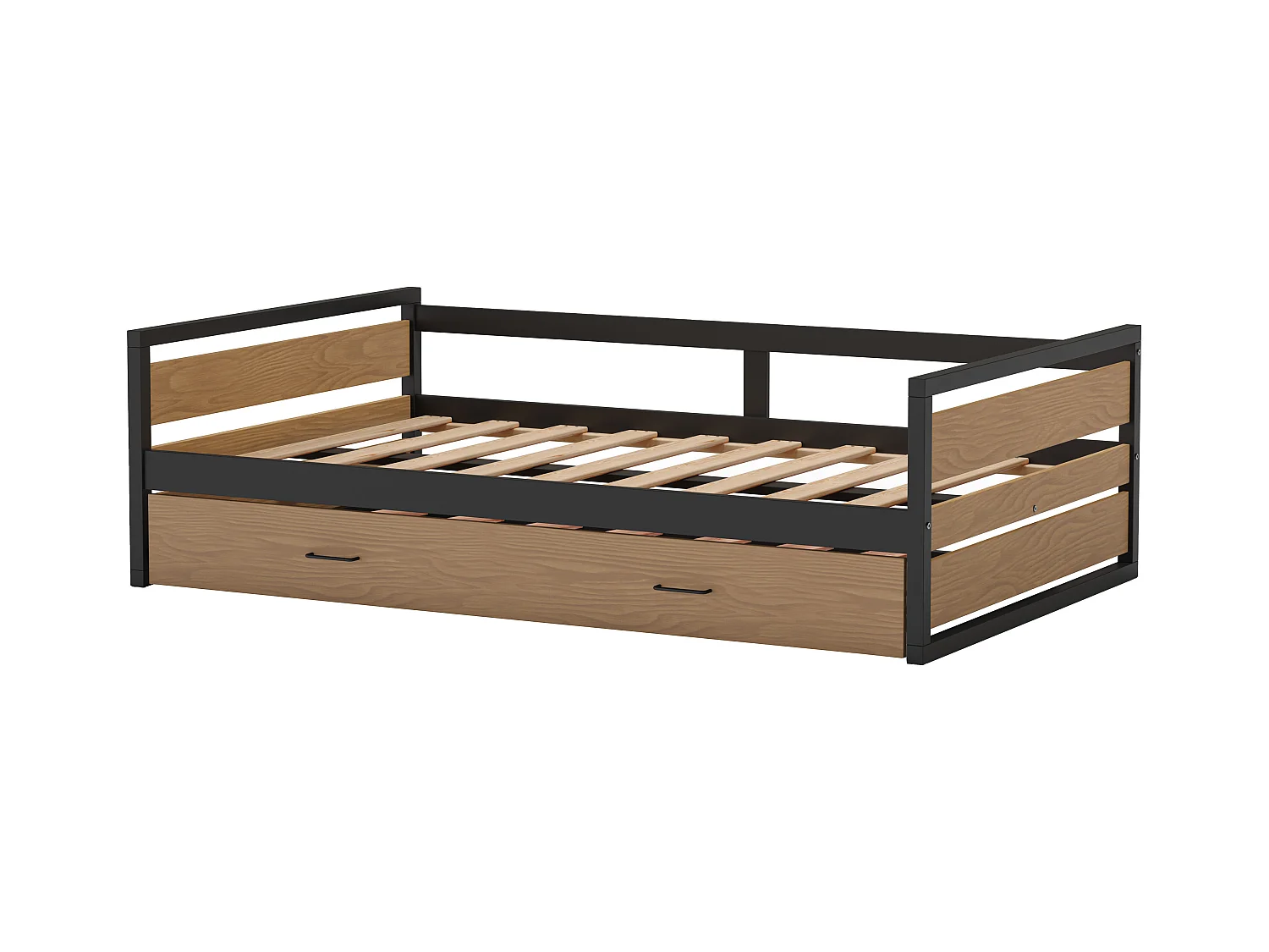 Lit gigogne 120 x 200 et 90 x 200 cm - MDF, Pin et métal - Naturel et anthracite - BOSTON