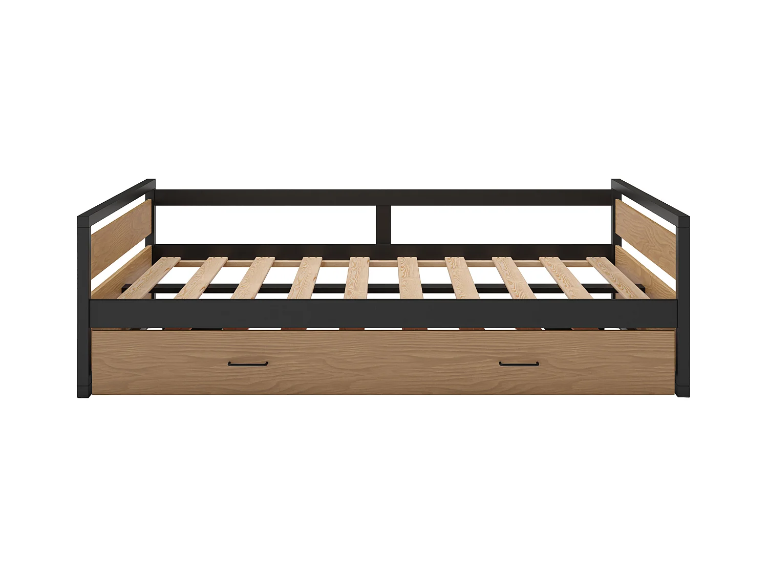 Lit gigogne 120 x 200 et 90 x 200 cm - MDF, Pin et métal - Naturel et anthracite - BOSTON