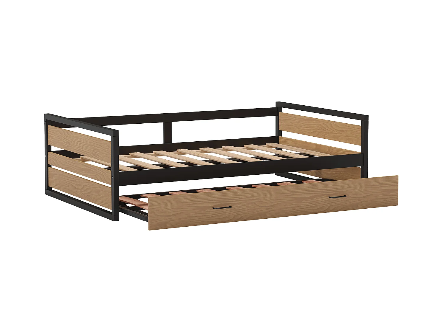 Lit gigogne 120 x 200 et 90 x 200 cm - MDF, Pin et métal - Naturel et anthracite - BOSTON