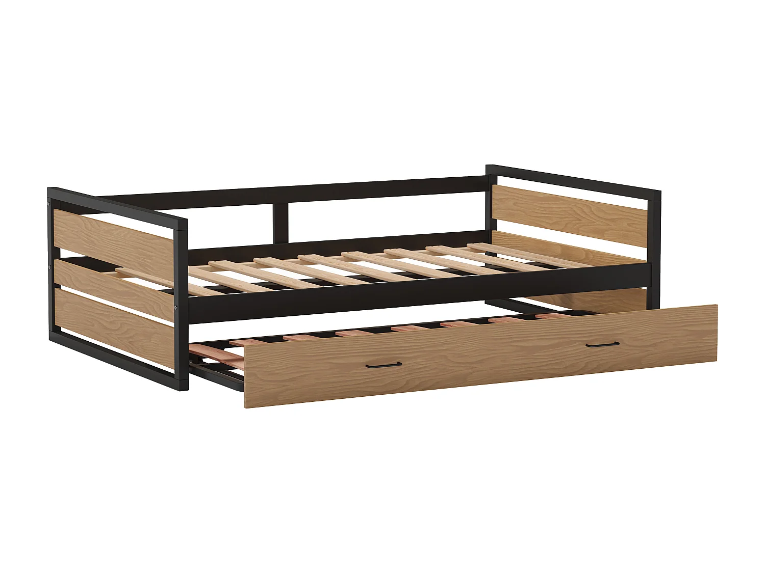 Lit gigogne 120 x 200 et 90 x 200 cm - MDF, Pin et métal - Naturel et anthracite - BOSTON